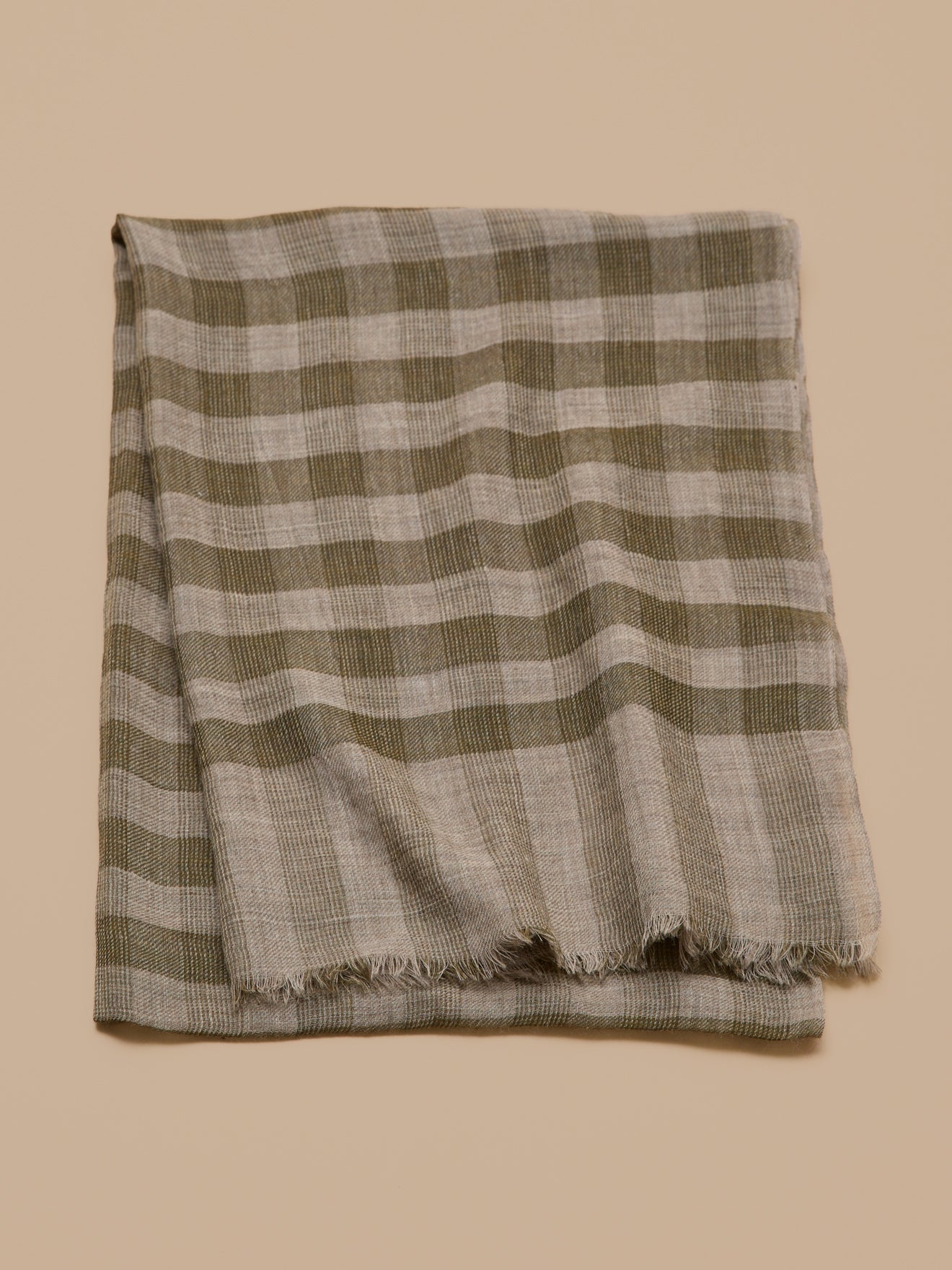 Écharpe adulte en twill de laine à carreaux – kaki, carreaux kaki – vue 3